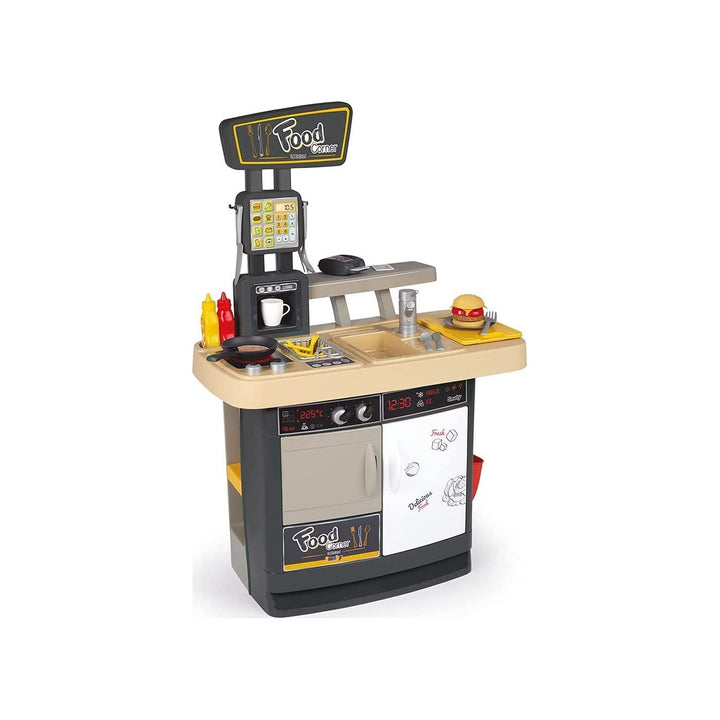 Smoby - Food Corner - 2-in-1 Spielküche und Kinderrestaurant, kompakt und rundum bespielbar, mit 29