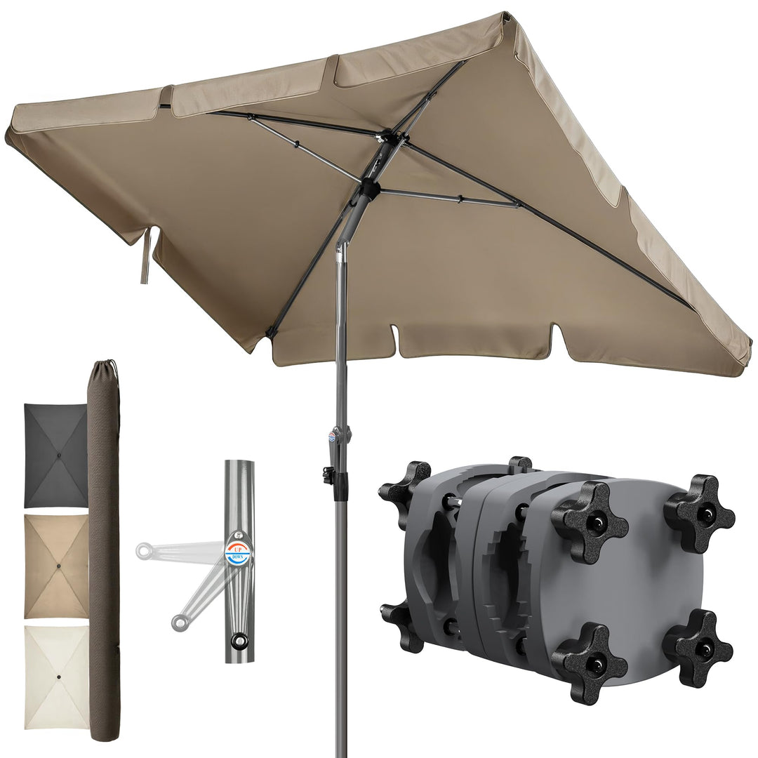 4smile SunnyShade Sonnenschirm Balkon mit Halterung im 3-er-Set, Taupe, 200x125 cm, UV 50+, Balkonsc