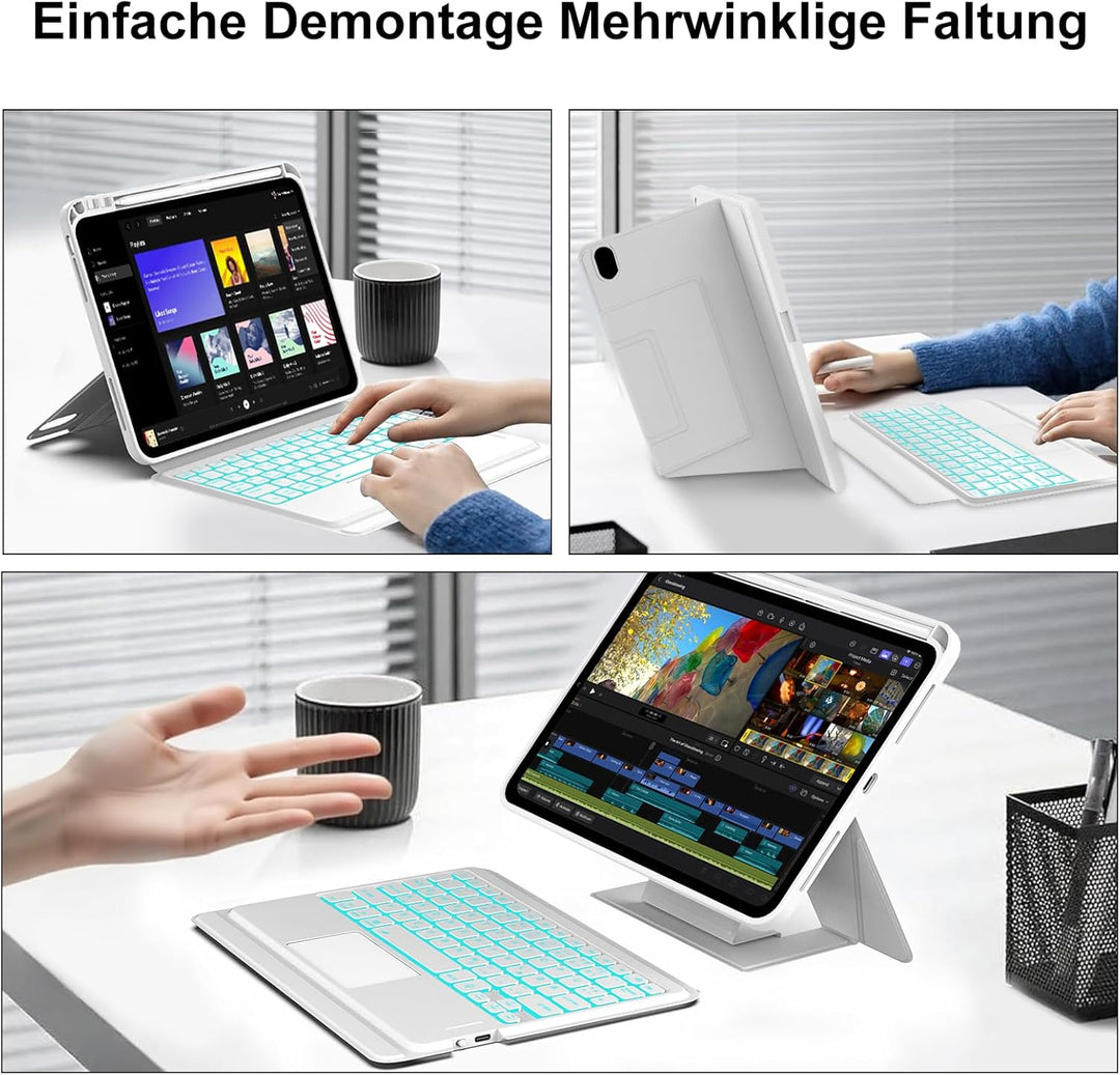 IVEOPPE Tastatur für iPad A16 11. Generation, QWERTZ Deutsch Bluetooth, Hülle Tastatur für iPad 10 1