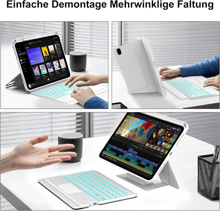 IVEOPPE Tastatur für iPad A16 11. Generation, QWERTZ Deutsch Bluetooth, Hülle Tastatur für iPad 10 1
