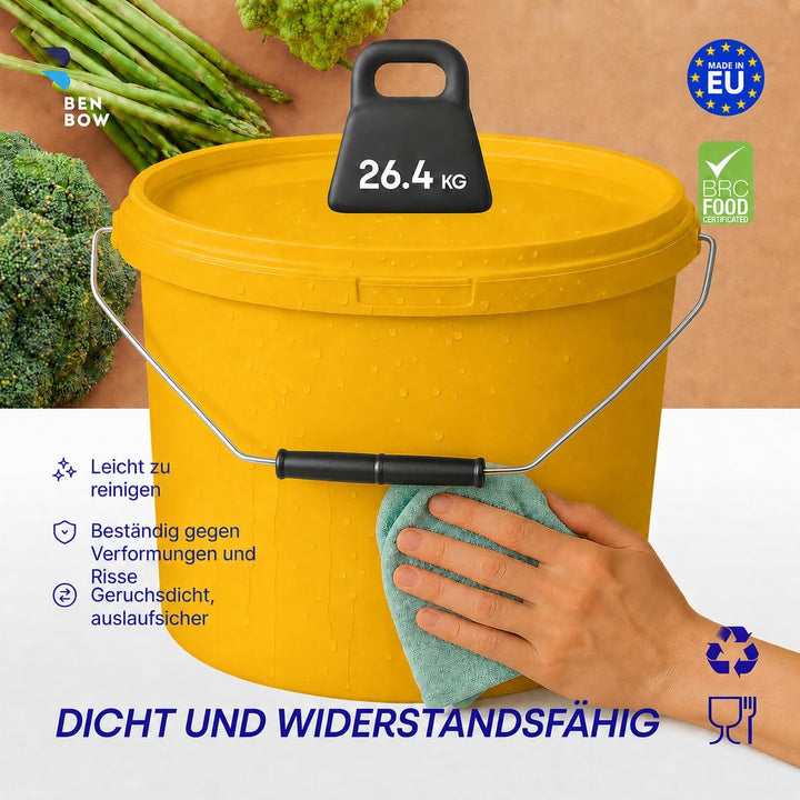BenBow Eimer mit Deckel 10l Gelb 50x 10 Liter - lebensmittelecht, stabil, luftdicht, auslaufsicher,