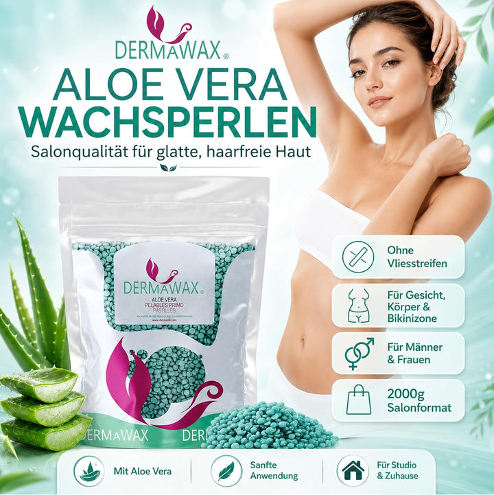 Dermawax 2 kg Aloe Vera Wachs Heisswachs Waxing Perlen Wachsperlen Wax Anwendung ohne Wachsstreifen