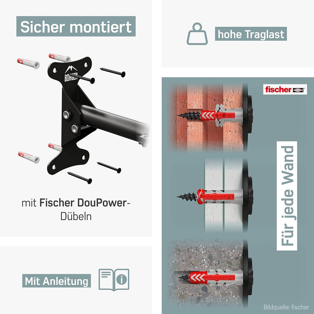 Borgen Fahrrad Wandhalterung I Fahrradhalter - Winkel und Wandabstand einstellbar bis 20 kg, klappba