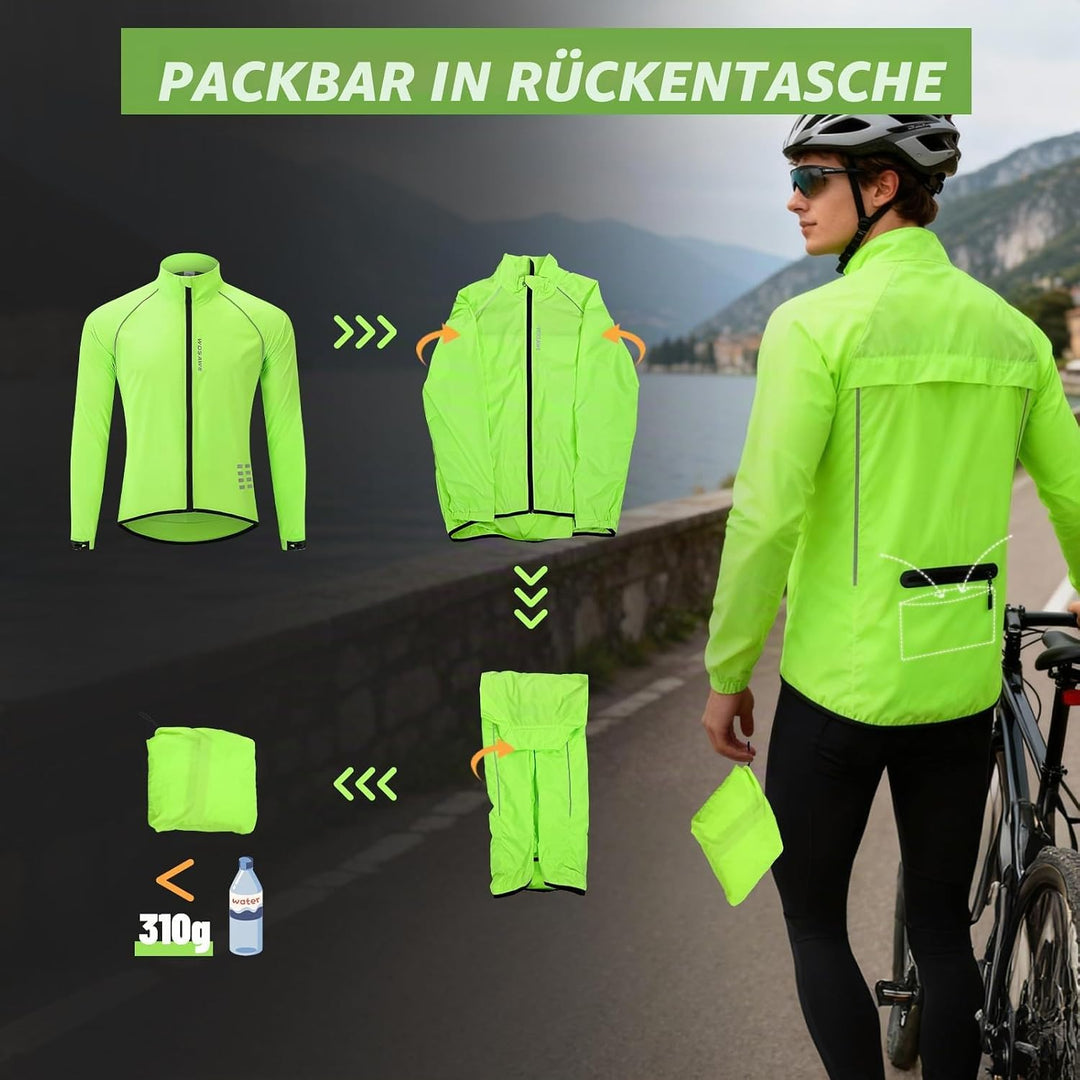 WOSAWE Herren-Fahrradjacke, Winddichte Radjacke Ultraleichte Sportbekleidung mit Reflektierendem Trä