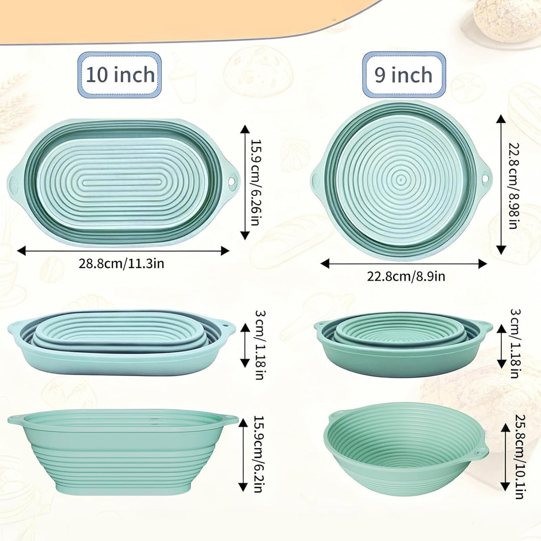 Gärkörbchen Set 2er – Silikon Gärkorb Rund 22,8cm &amp; Oval 28,8x15,9cm, Faltbar Brotgärkorb Brot Backe