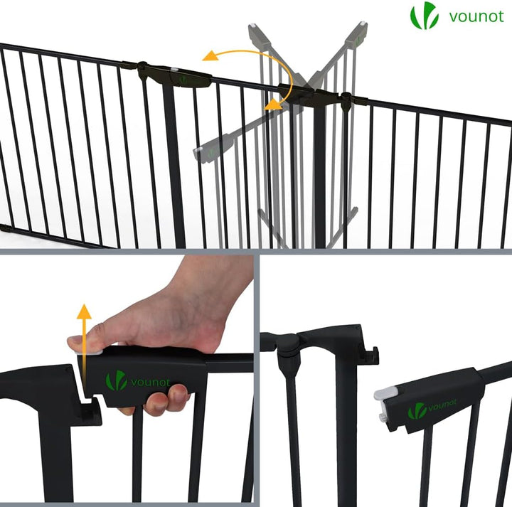VOUNOT Kaminschutzgitter Freistehend mit Tür, 375cm inkl. 6 Elementen, Ofenschutzgitter Metall für K