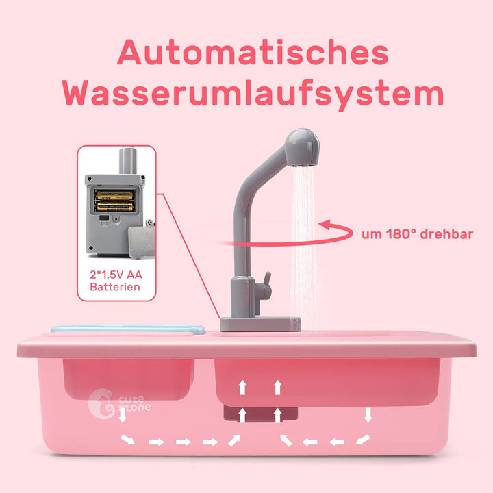 cute stone Küchenspüle Spielzeug Set mit warmbarem Wasser-Recycling Wasserhahn und Waschbecken, Wärm
