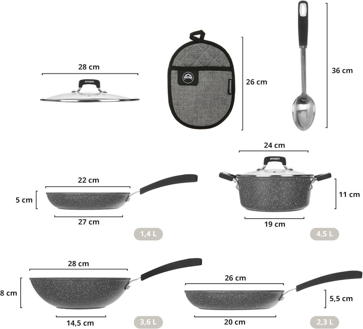 KASANOVA New Petra Dark Topf-Set – Töpfe und Pfannen für Induktion und Backofen bis 180°C, Antihaft-