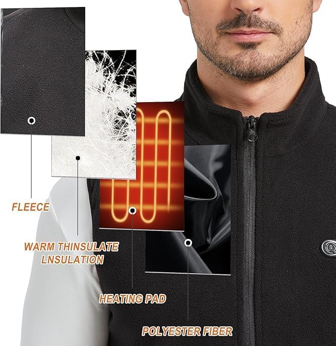 Techstuph Fleece Beheizbare Weste Herren, 3 Stufen einstellbar 5 Heizzonen Beheizte Weste Beheizbare
