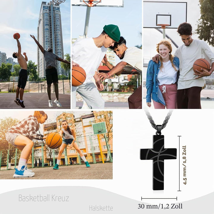 CheersLife Basketball/Fussball-Kreuz-Halskette Für Jungen, Kette Herren,Kommunion Geschenk Junge,Ede