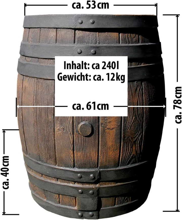 REGENTONNE EICHENFASS 240l Wasserfass REGENFASS Wassertonne REGENWASSERTONNE in Holz-Optik mit Decke