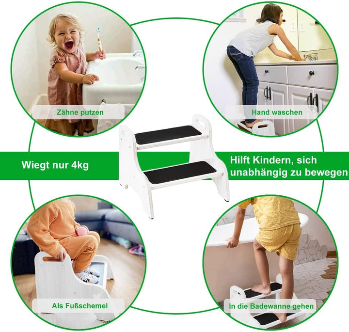 StrongTek Wood 2 Tritthocker für Kinder mit Rutschfester Trittfläche, tragbaren Griffen, rutschfeste