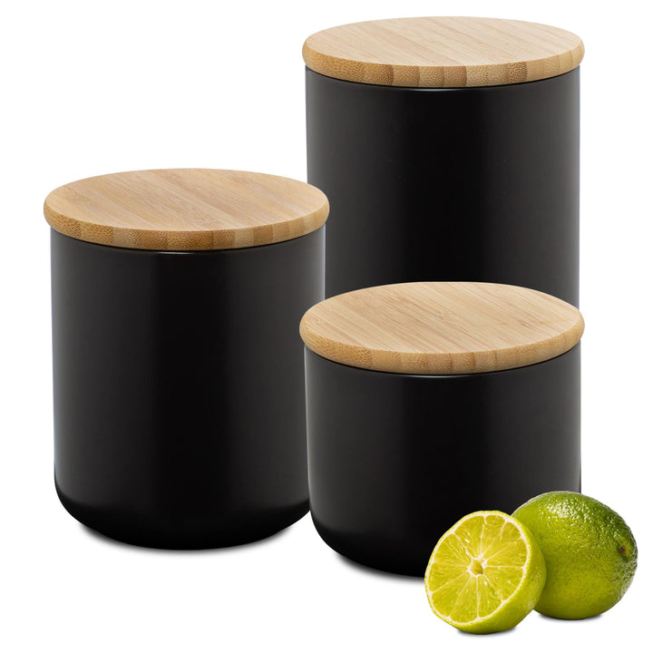 Moritz & Moritz 3 Vorratsdosen Schwarz 400-900 ml - Beschreibbar – 3x Dose Keramik mit Deckel aus Ba