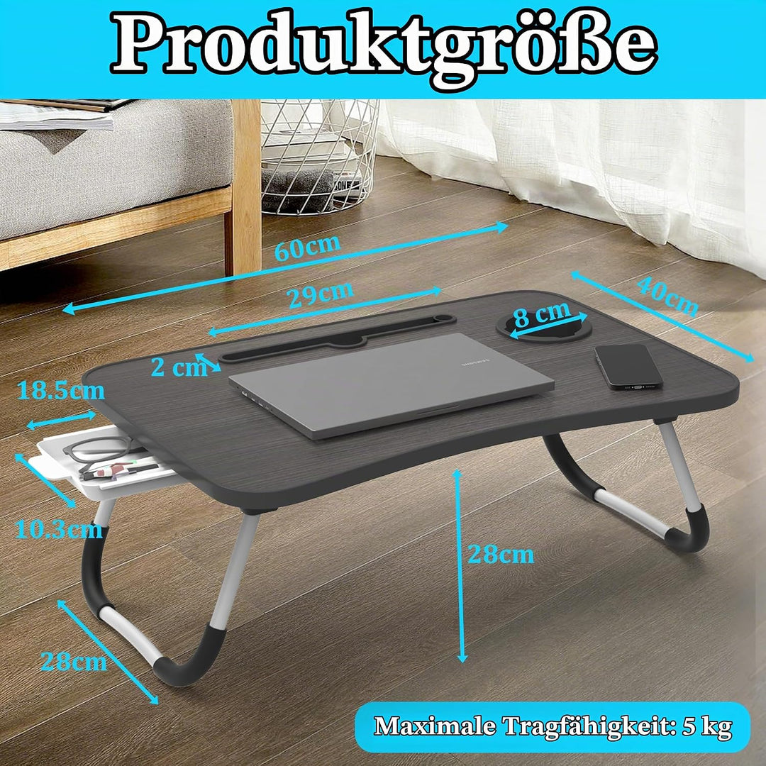 Soontrans Laptoptisch, 60 x 40 x 28 cm, Laptop Tisch mit Tablethalter, Schublade, Getränkehalter, Be