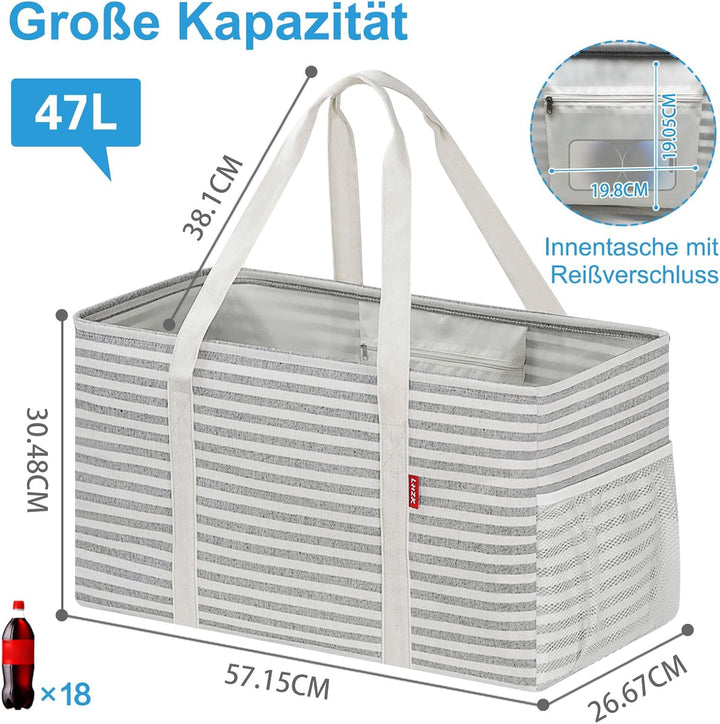 Einkaufskorb Faltbar, Stehende Einkaufstasche mit Metalldrahtrahmen und Verstärktem Boden, Korb Eink