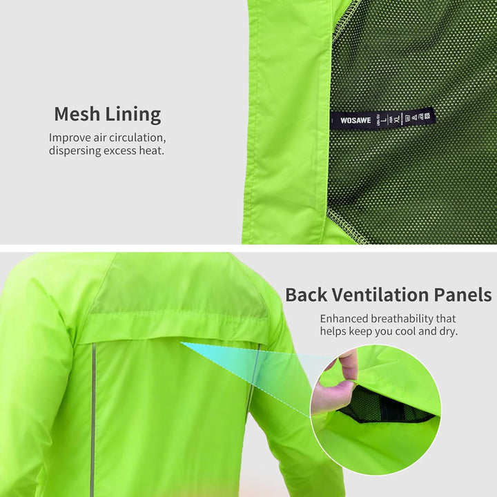 WOSAWE Herren-Fahrradjacke, Winddichte Radjacke Ultraleichte Sportbekleidung mit Reflektierendem Trä