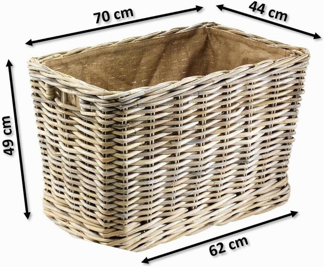Kobolo Holzkorb für Kaminholz Kaminholzwagen mit Rollen aus Rattan Innenfutter aus Jute