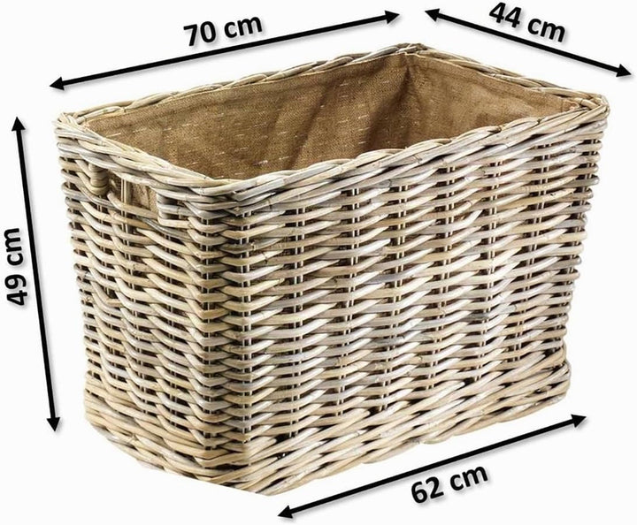 Kobolo Holzkorb für Kaminholz Kaminholzwagen mit Rollen aus Rattan Innenfutter aus Jute