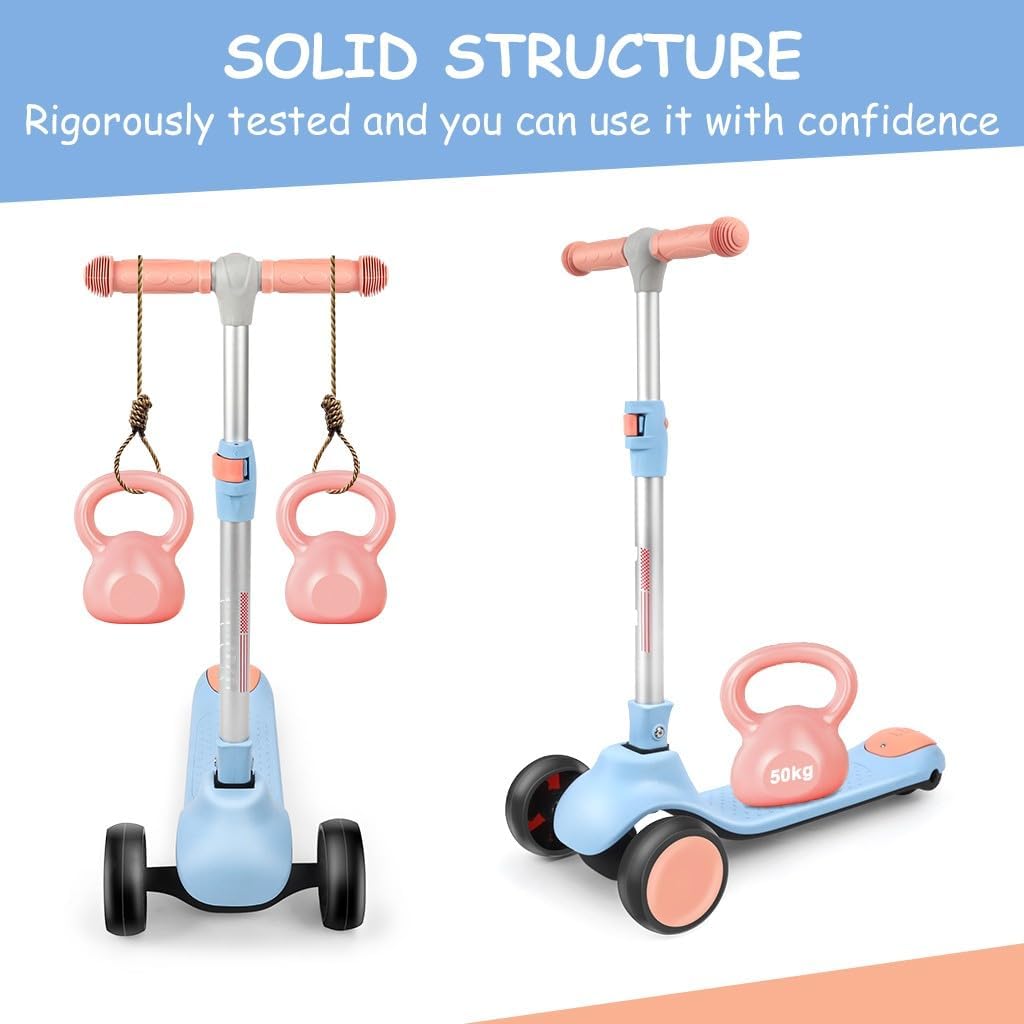 Kinderroller ab 3 Jahren, Roller Kinder mit LED-Rädern, Faltbare Kinderscooter für 3-10 Jahren Blau,