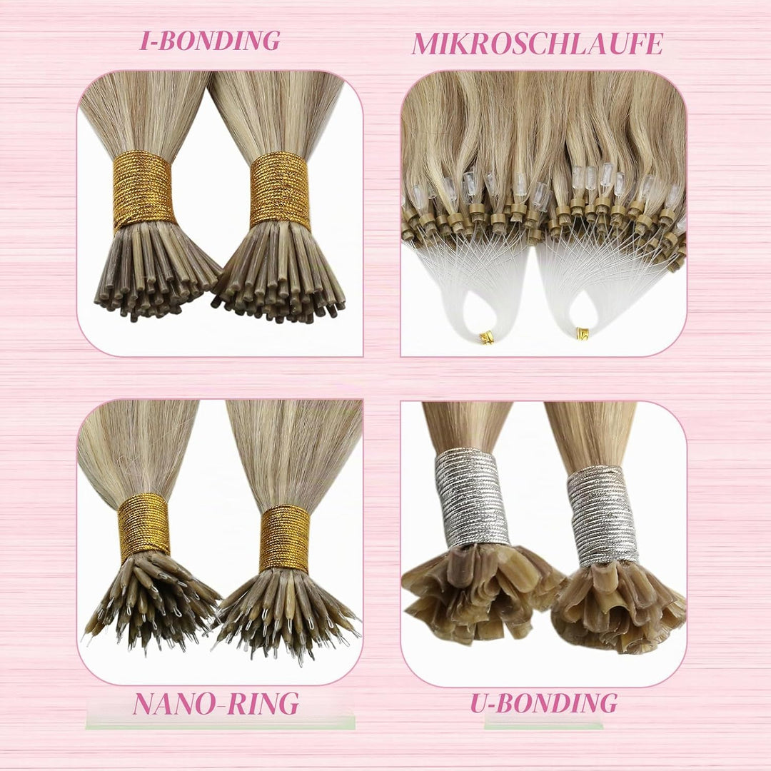 YoungSee Extensions Echthaar Bondings Blond 40cm Echthaar Extensions Bondings Keratin Bonding Extens