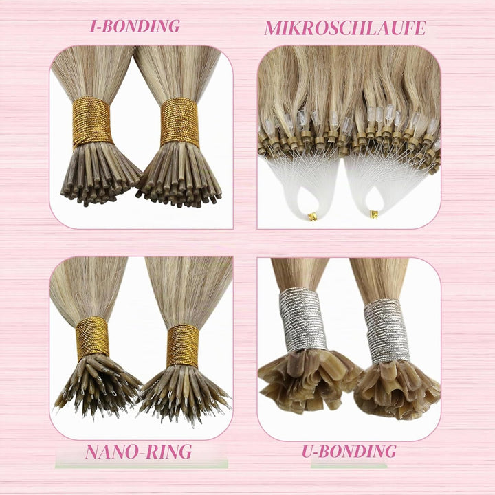 YoungSee Extensions Echthaar Bondings Blond 40cm Echthaar Extensions Bondings Keratin Bonding Extens