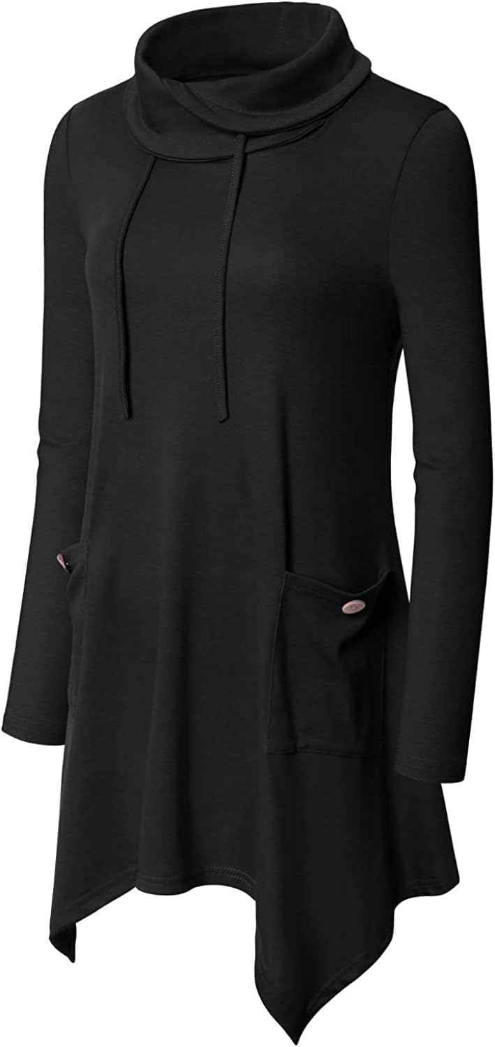 Amrto Damen Tunika Tops Turtleneck Langarm Shirts Bluse Hemd Pullover Mit Taschen S #1-schwarz, S #1