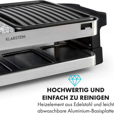 Klarstein Sirloin Raclette-Grill, 1500 Watt, 2-in-1: Aluminium-Grillplatte & Natursteinplatte, Edels