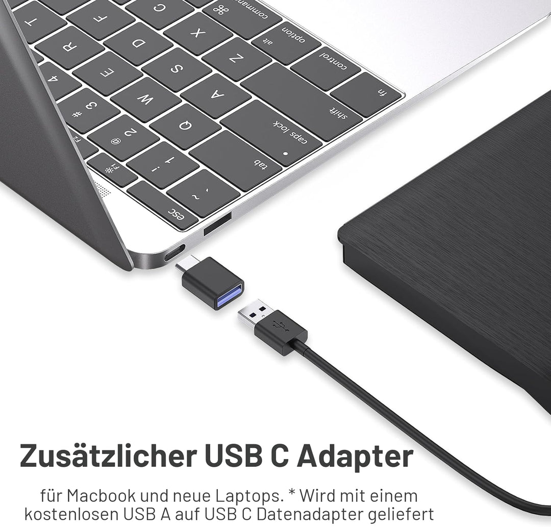 Externes DVD Laufwerk, USB 3.0 Externer DVD Brenner +/-RW CD ROM Externe Optische Laufwerke Tragbare