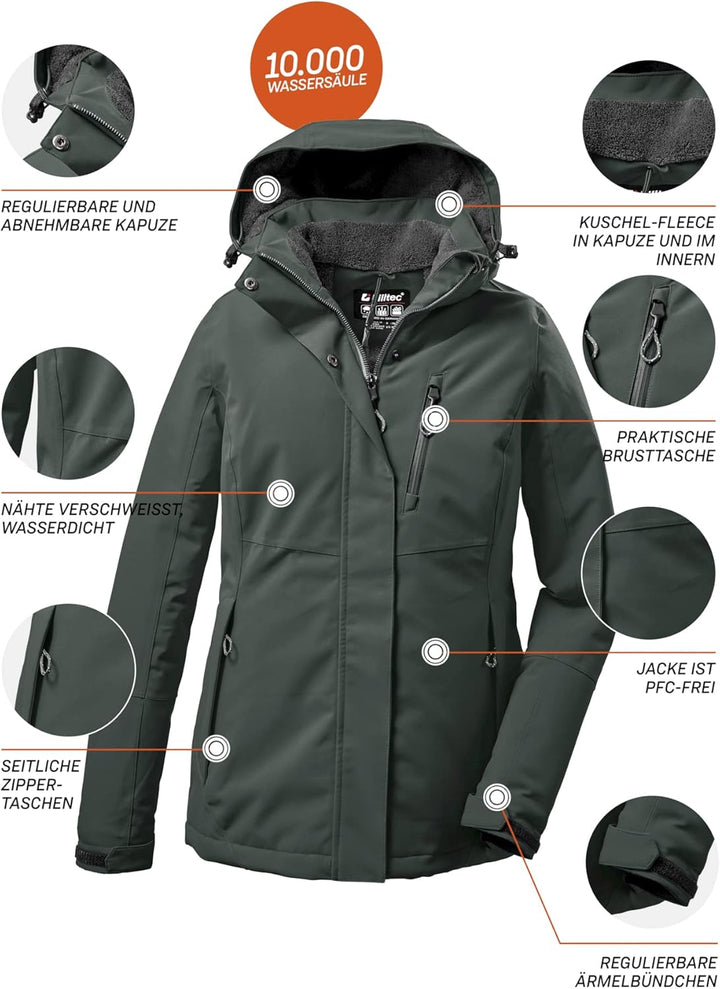 Killtec Damen Kow 170 Wmn Jckt Funktionsjacke/Outdoorjacke mit abzippbarer Kapuze 46 dunkel blaugrün
