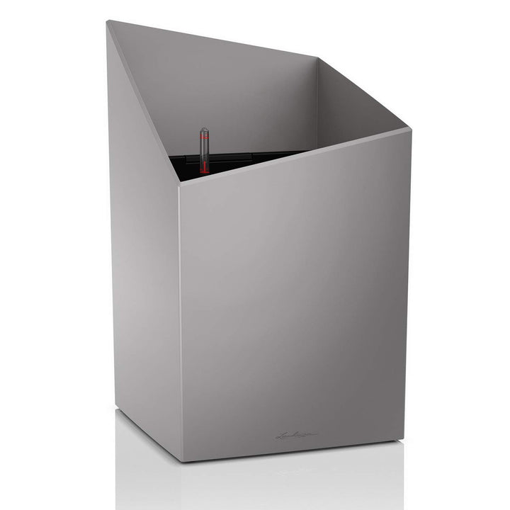 LECHUZA CURSIVO Premium 30 hochwertiges Pflanzgefäss mit Erd-Bewässerungs-System, silber metallic, 3