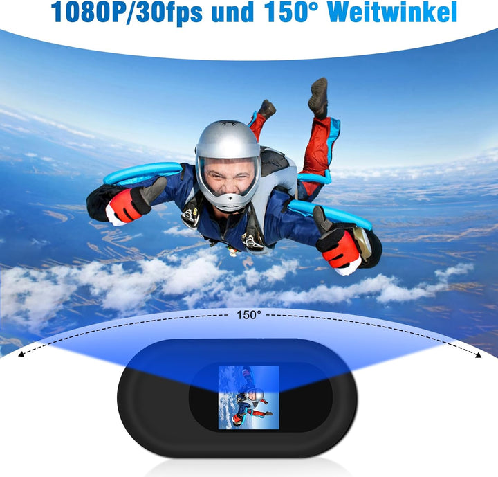 Mini Actionkamera 1080P, Action Cam Motorrad mit 150°Weitwinkel & Nachtsicht, Tragbar wasserdichte S