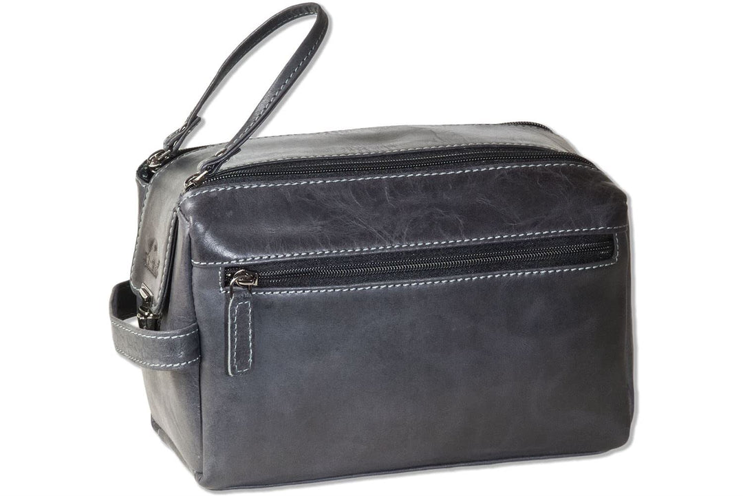Woodland Grosse Kulturtasche aus weichem, naturbelassenem Büffelleder in Anthrazit, Anthrazit