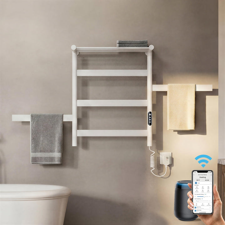 SONNI Elektrischer Handtuchheizkörper mit WLAN &amp; Alexa, 140W Handtuchwärmer mit Ablage &amp; 180° Drehba