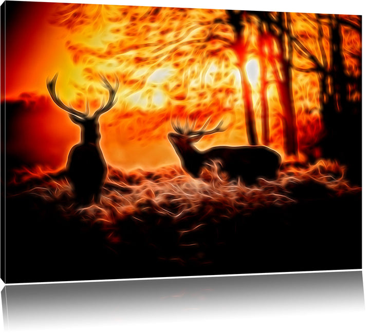 Dark Hirsch Rivalen kämpfen Deluxe Format: 100x70 cm auf Leinwand, XXL riesige Bilder fertig gerahmt