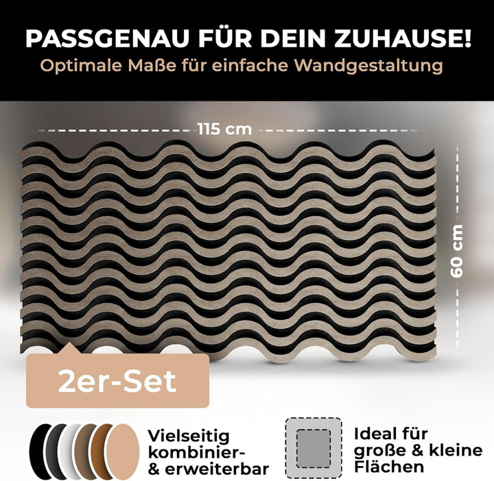 Good Materialzz® Akustikpaneele selbstklebend 115x60x5 cm,(2er Set) Wandpaneele aus Holz, Wandverkle