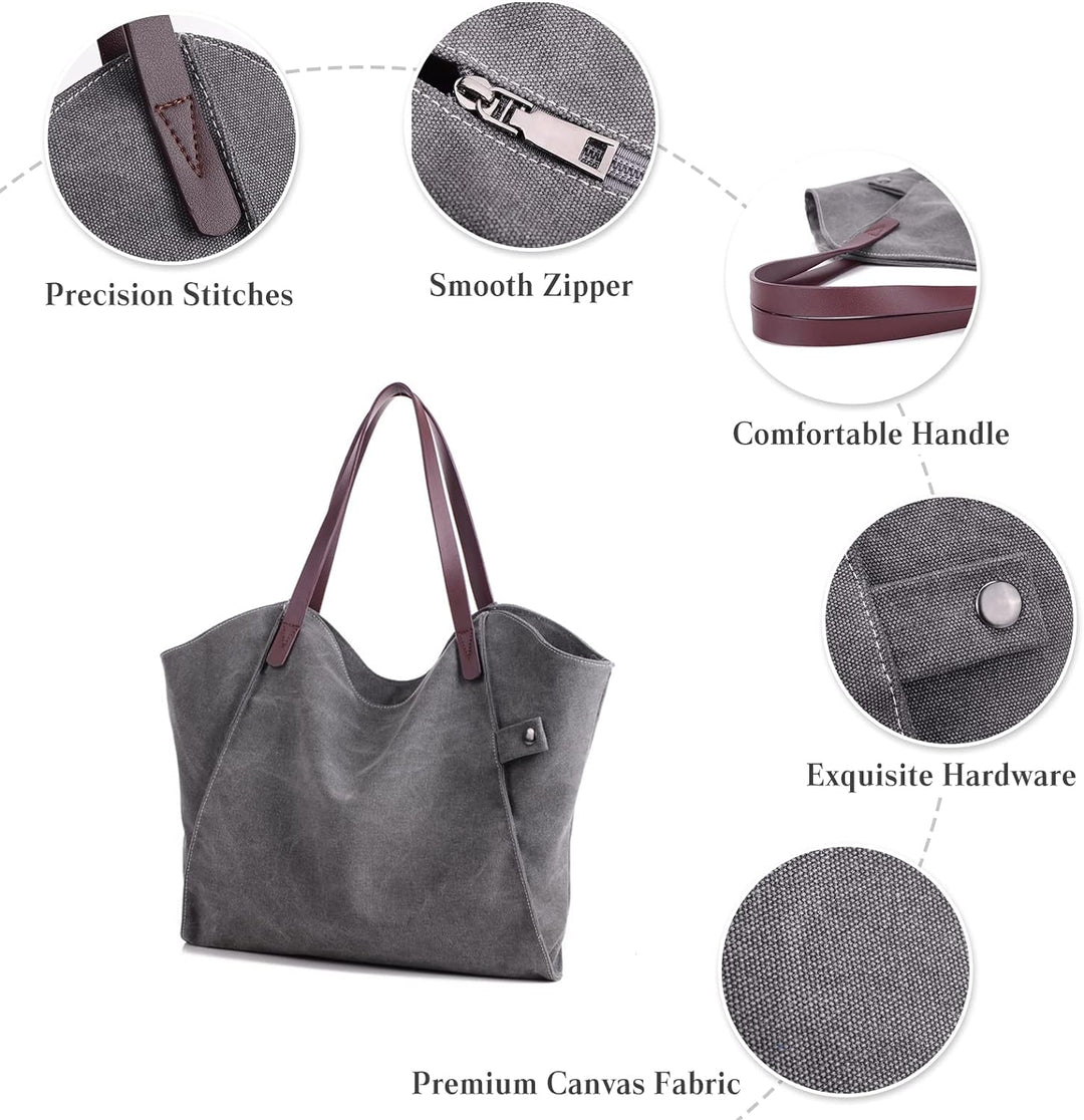 PORRASSO Damen Schultertasche Grosse Handtasche Canvas Hobo Henkeltasche Fraue Shopper Tote für Eink