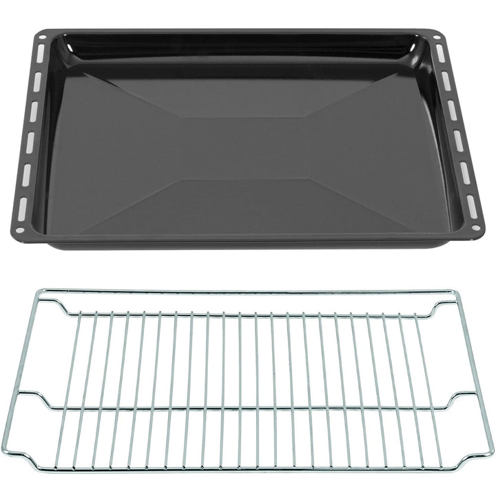 ICQN Backbleche &amp; -Gitter mm Set 465 x 370 x 30 mm, Emailliert Fettpfanne, Verchromt Backofenrost un