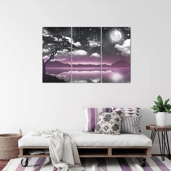Runa Art Wandbilder Nachthimmel Natur Bild XXL Wohnzimmer Schlafzimmer Violett Grau Mondschein Wasse