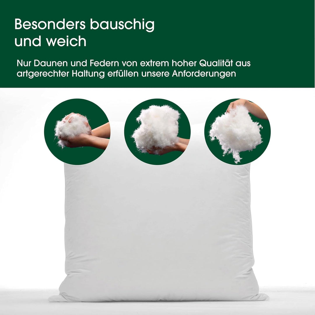 HANSKRUCHEN® Premium de Luxe Daunenkissen 80x80 cm - Made in Germany Daunen Kopfkissen aus 100% Baum