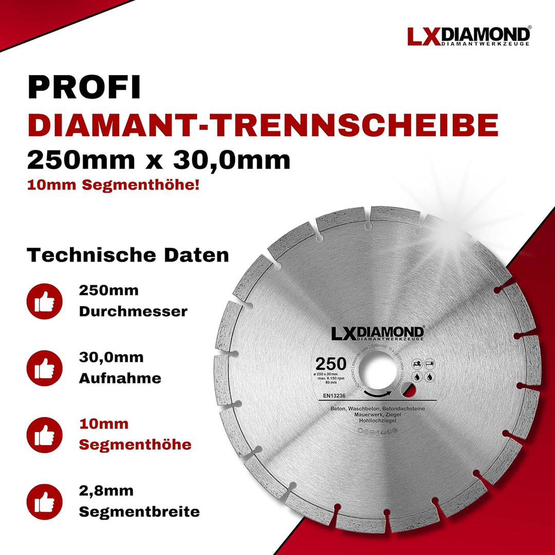 Diamant-Trennscheibe 250mm x 30,0mm - für Schneidetische, Brückensägen - Diamantscheibe zum Trennen