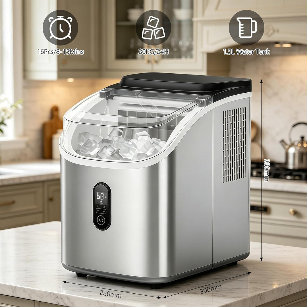 Eiswürfelmaschine, Eiswürfelbereiter Selbstansaugend mit LCD Display, Ice Cube Maker 20kg/24h, Selbs