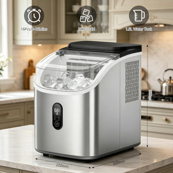 Eiswürfelmaschine, Eiswürfelbereiter Selbstansaugend mit LCD Display, Ice Cube Maker 20kg/24h, Selbs