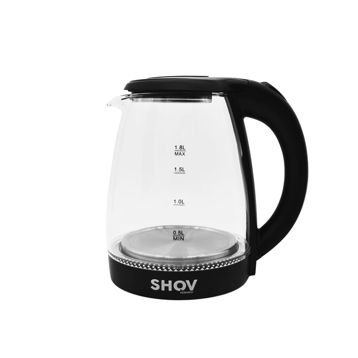 SHOV Glas Wasserkocher 1,8L – 1500W, LED-Beleuchtung, 360° Basis, Trockenlaufschutz – Schwarz