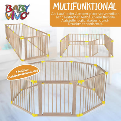 Baby Vivo XXL Laufgitter Laufstall Baby Absperrgitter Krabbelgitter Schutzgitter für Kinder aus Holz