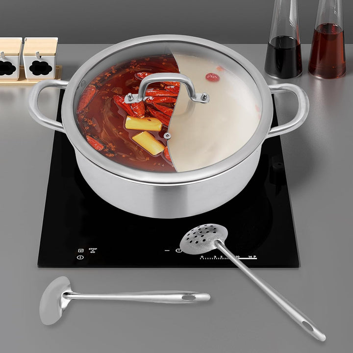 Edelstahl Hot Pot, Dual Shabu Hotpot Topf mit Deckel &amp; Leckerer Löffel &amp; Löffel, Induktion Suppentop