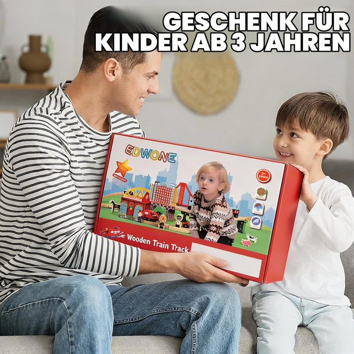 Holzeisenbahn Set, Bergbau-Zugset für Kinder, Spielzeugeisenbahn für Jungen und Mädchen mit Holzeise