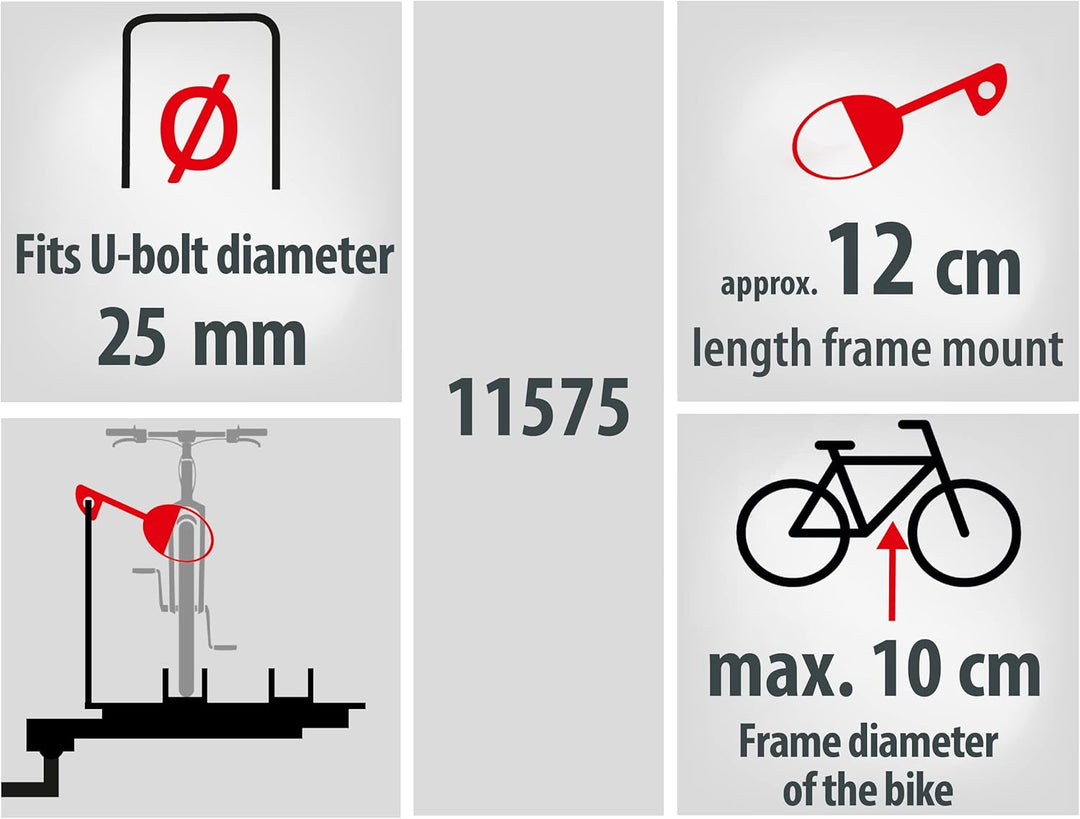 EUFAB 11575 Strap-Rahmenhalter kurz, abschliessbar, für U-Bügelrohr: Ø 2,5 cm, 12 cm Länge 12 cm Län