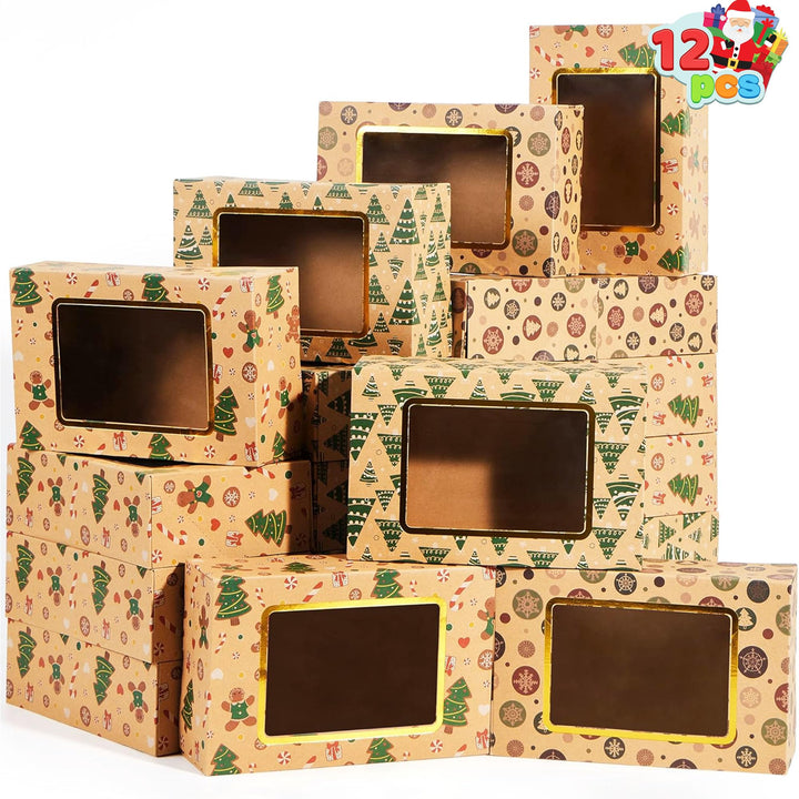 JOYIN 12 Stück folierte Weihnachts-Plätzchenboxen mit Fenster, Leckerli-Boxen für Donut und Kekse, b