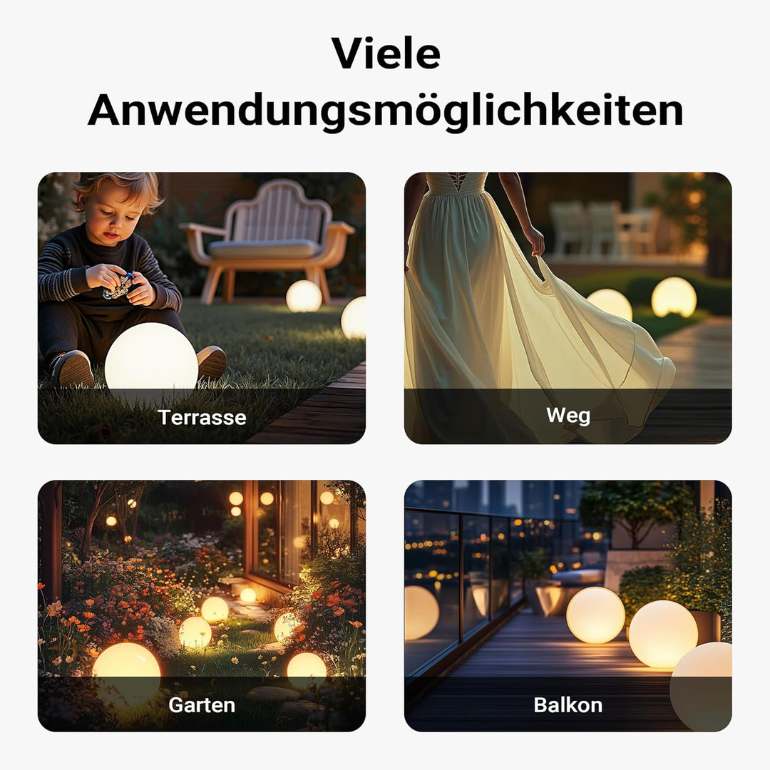 Wiltec Outdoor-Kugelleuchte Ø30 cm, Gartenleuchte mit Erdspiess, IP44 Aussenleuchte, 40W E-27 Fassun