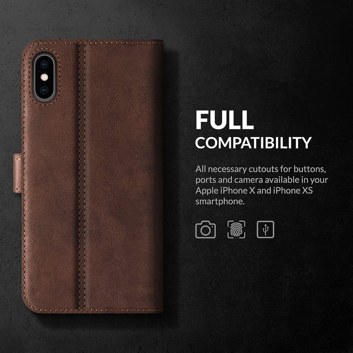 SURAZO Premium Handyhülle für Apple iPhone X XS – Echtleder Hülle mit Pfote Motiv – Vintage Leder Kl